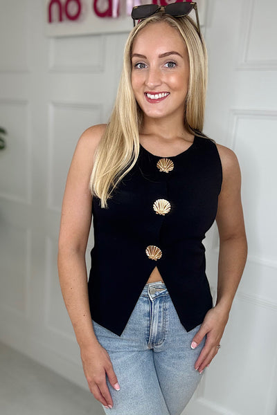 Shell Gold Waistcoat In Black