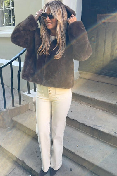 Eden Fux Fur Hooded Jacket In Chocolate
