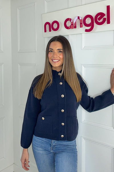 Nieve Navy Patch Pocket Cardigan