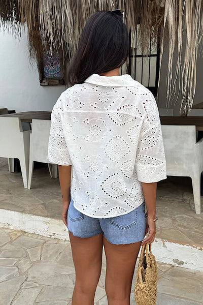 White Broderie Short Sleeve Shirt