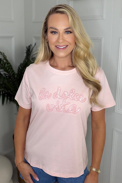 La Dolce Vita T-Shirt In Soft Pink