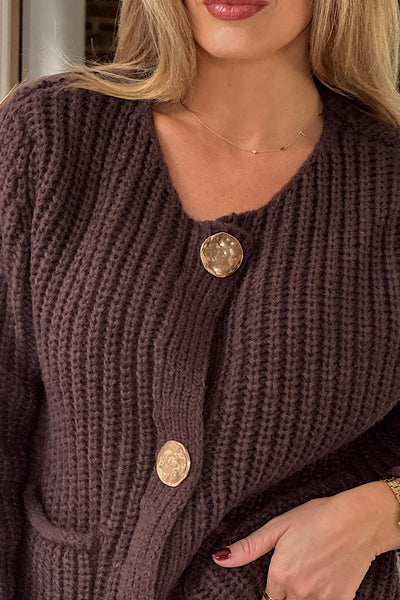 Kelbie Chunky Knit Cardigan in Chocolate
