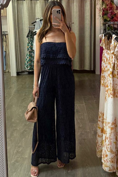 Melissa Lace Bandeau Jumpsuit In Navy