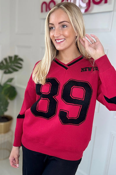 Red & Black 89 Logo Knitted Jumper