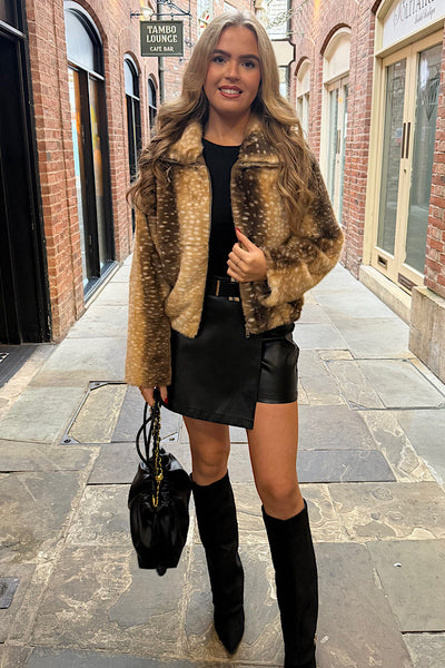 Fallon Deer Print Faux Fur Jacket