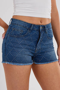 Diamanté Cross Denim Shorts (2 colours)