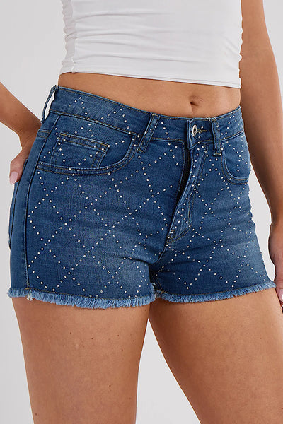 Diamanté Cross Denim Shorts (2 colours)