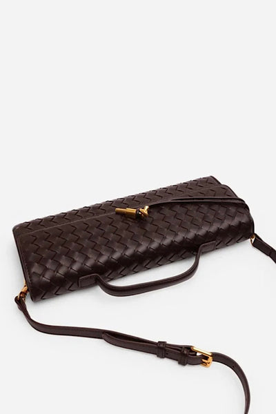 Woven Clutch In Chocolate Brown