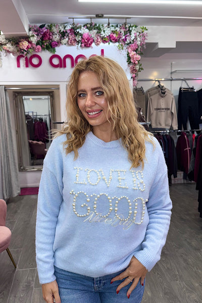 Arabella Baby Blue Pearl Detail Jumper