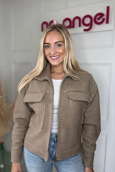 Stone Teddy Jacket With Oversized Pockets