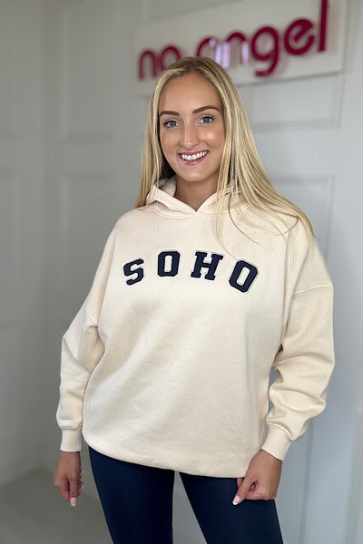 SOHO Slogan Hoodie In Cream