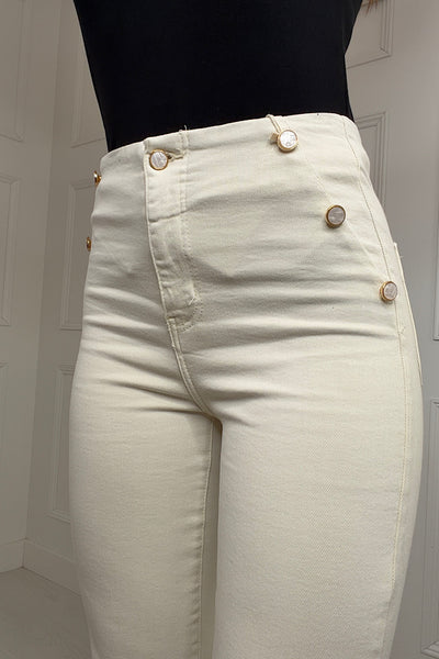 Danni Pearl Pocket Button Jeans In Cream