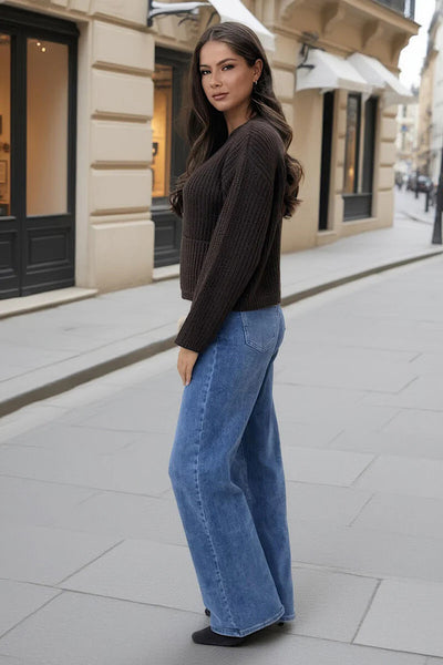 Chocolate Knitted Gold Button Front Cardigan