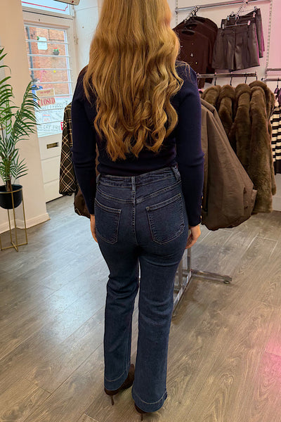 Lila Blue Mid Wash Denim Multi Button Straight Leg Stretch Jeans