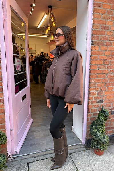 Alex Chocolate Balloon Sleeve Puffer Jacket