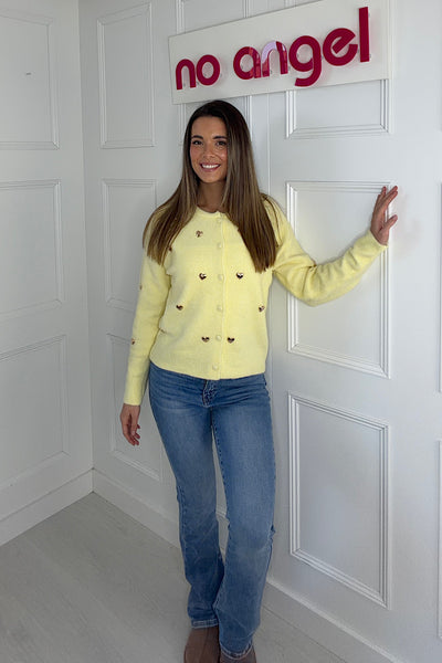 Imogen Gold Heart Cardigan In Lemon