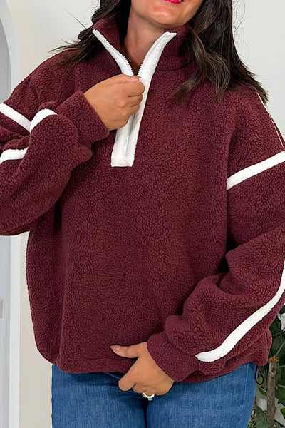 Mimi Contrast 3/4 Zip Fleece In Wine