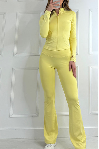 Matilda Zip Up Jacket And Flared Legging Set In Lemon
