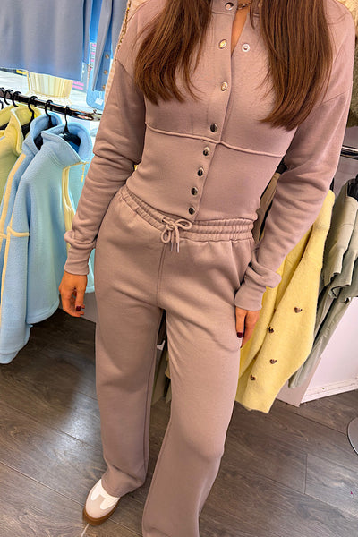Alicia Taupe Popper Top And Jogger Co-ord
