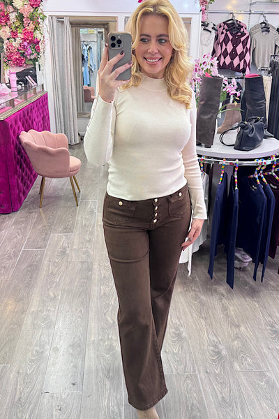 Nellie Chocolate Patch Pocket Front Jean