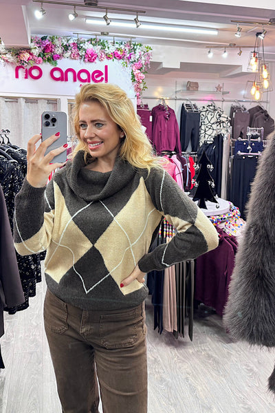 Lottie Argyle Cowl Neck Jumper