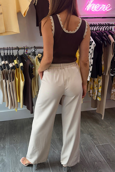 Maisie Straight Leg Belted Trousers In Stone
