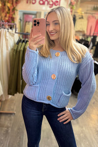 Blue Gold Button Chunky Knit Cardigan