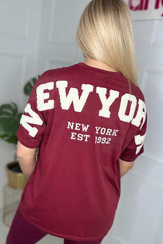 Burgundy NEW YORK Slogan T-Shirt