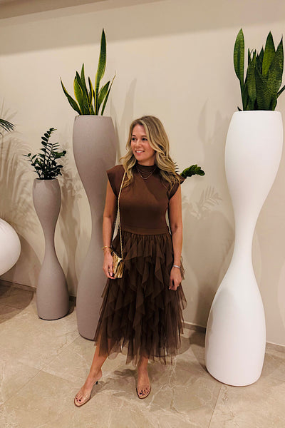 Mollie Chiffon Skirt Dress In Chocolate