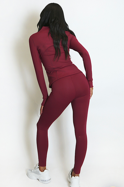 Sculpted Gym Jacket And Leggings Set In Burgundy