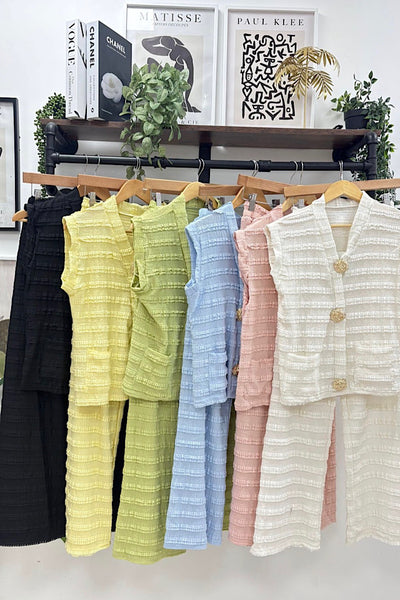Cleo Textured Two Piece Trouser Set ( 6 Colours )