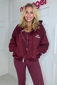 VIVE GAUCHE Oversized Zip Up Hoodie In Burgundy