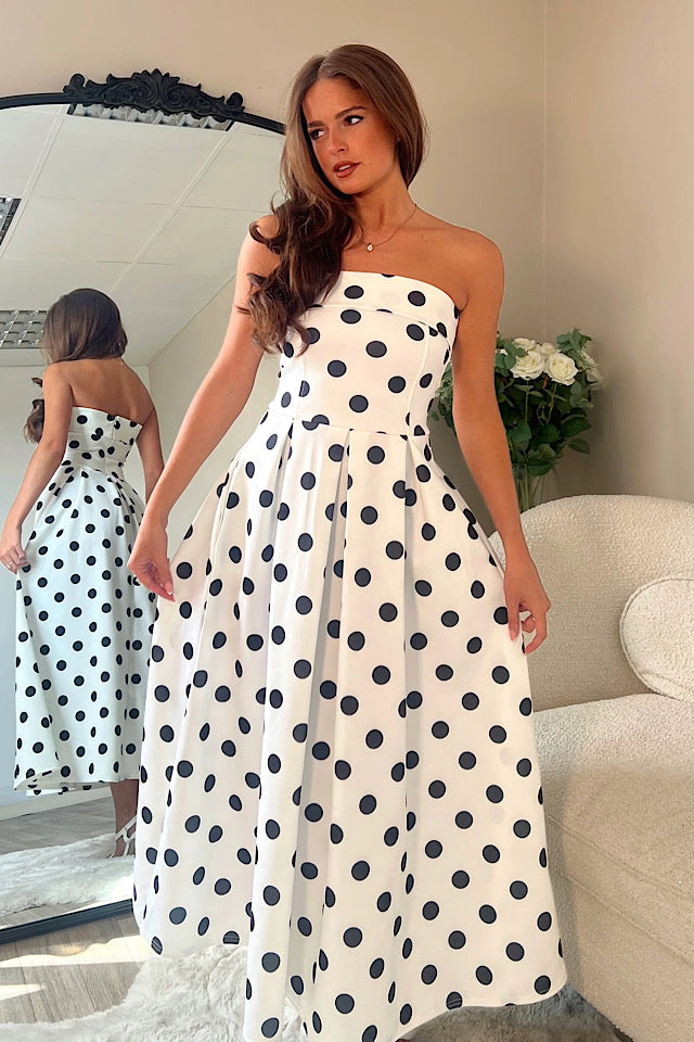 Danni Bandeau Polka Dot Midi Dress