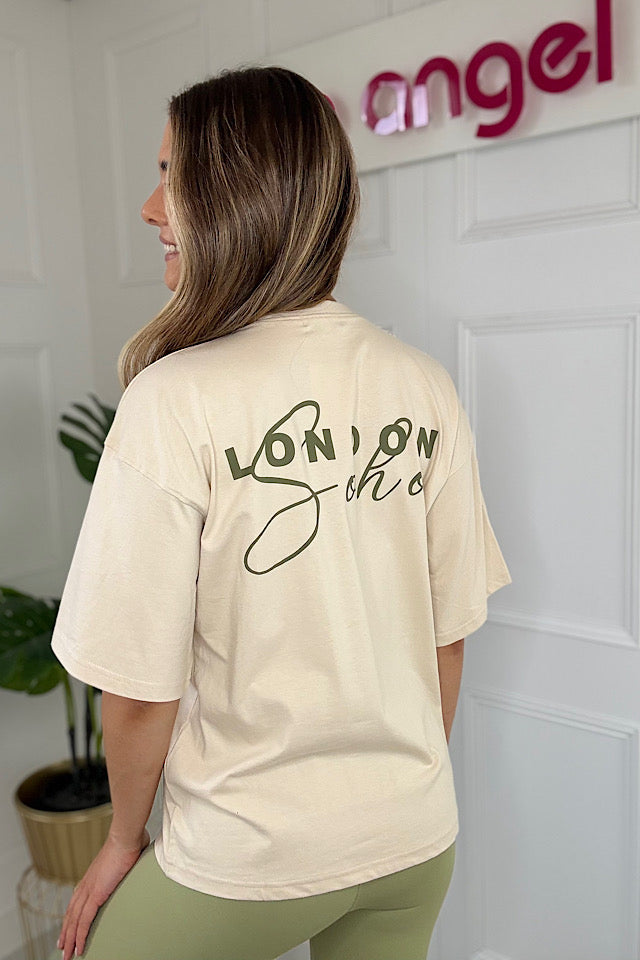 London Soho T-Shirt In Cream & Sage Green