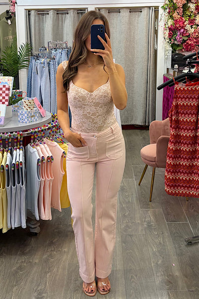Frankie Front Seam Jeans In Pale Pink