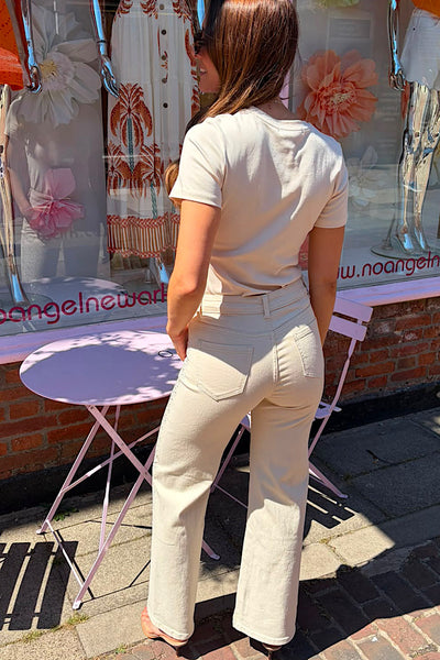 Kyra Diamanté Embellished Jeans In Cream