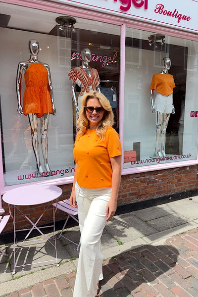 Orange T-shirt With Matte Orange Hearts