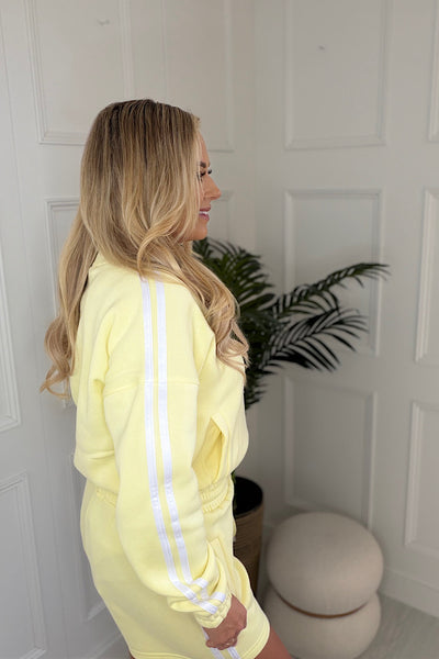 Lemon Jumper & Short Co-ord Set With White Contrast Stripe