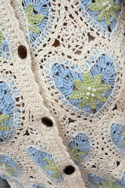 Lizzie Crochet Cardigan In Blue