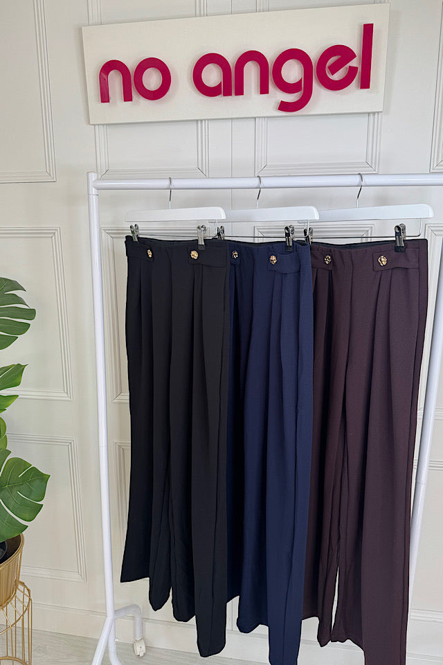 Ophelia Double Gold Button Straight Leg Trousers (3 colours)