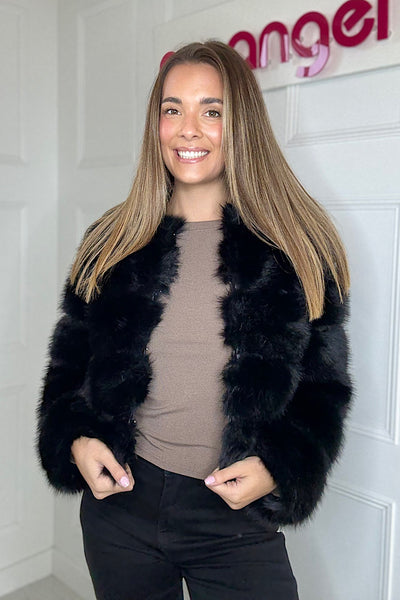 Ivy Luxe Black Faux Fur Coat