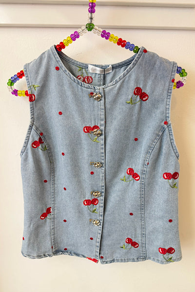 Denim Cherry 🍒 Shorts & Waistcoat Set