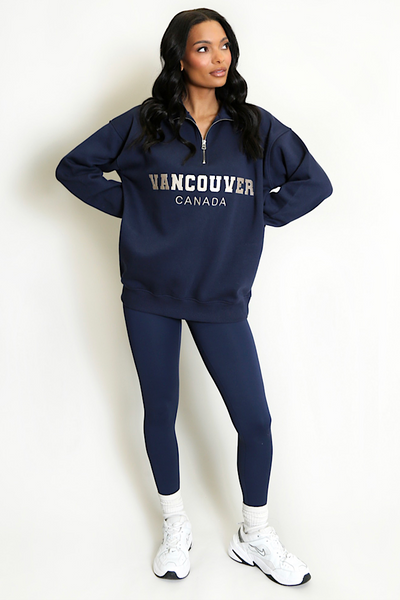 Navy Vancouver Slogan Zip Sweatshirt