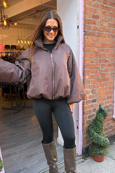 Alex Chocolate Balloon Sleeve Puffer Jacket