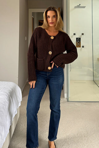 Kelbie Chunky Knit Cardigan in Chocolate