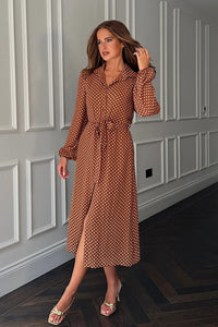 Kaya Brown Spot Print Midi Shirt Dress