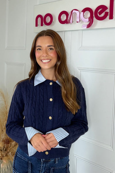 Cleo Cable Knit Cardigan With Collar And Cuff