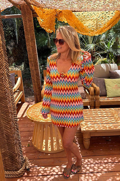 Isla Rainbow Zigzag Kaftan Dress