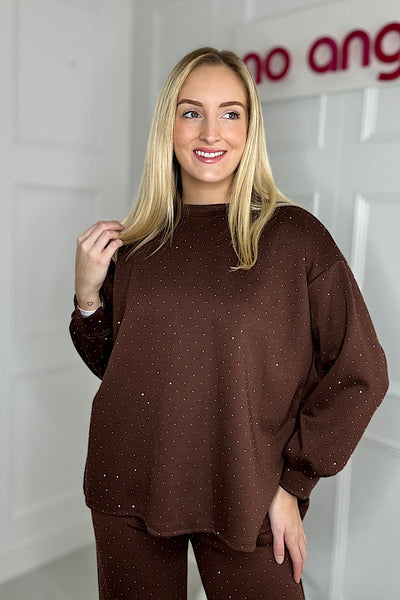 Noelle Diamanté Lounge Set In Chocolate