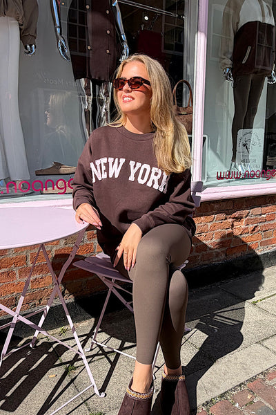 New York Brown Sweatshirt With Pastel Pink